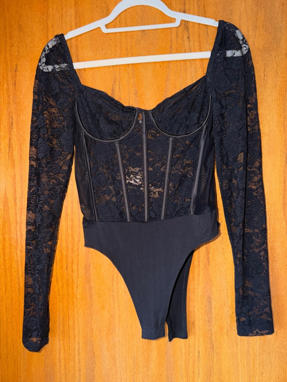 Meshki Lace Long-Sleeve Corset Bodysuit